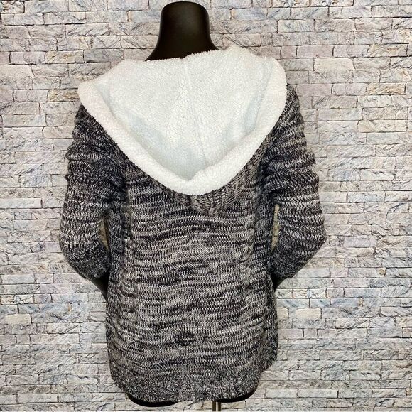 Crave Fame Grey Hooded Cardigan with Sherpa Trim Size Small Open Front - Picture 4 of 7
